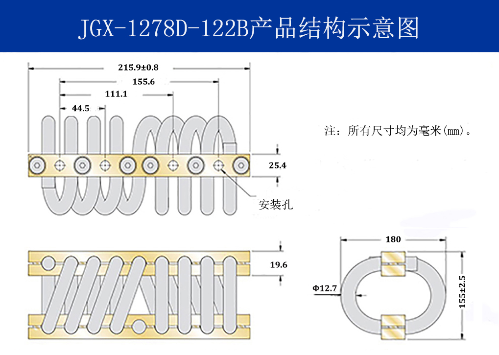 JGX-1278D-122B多應用鋼絲繩隔振器結構圖